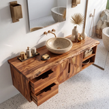 Floating Solid Wood Bathroom Vanity | Modern Bathroom Vanity with Drawers, Cabinet and Open Shelf TT006-6VOS2CB