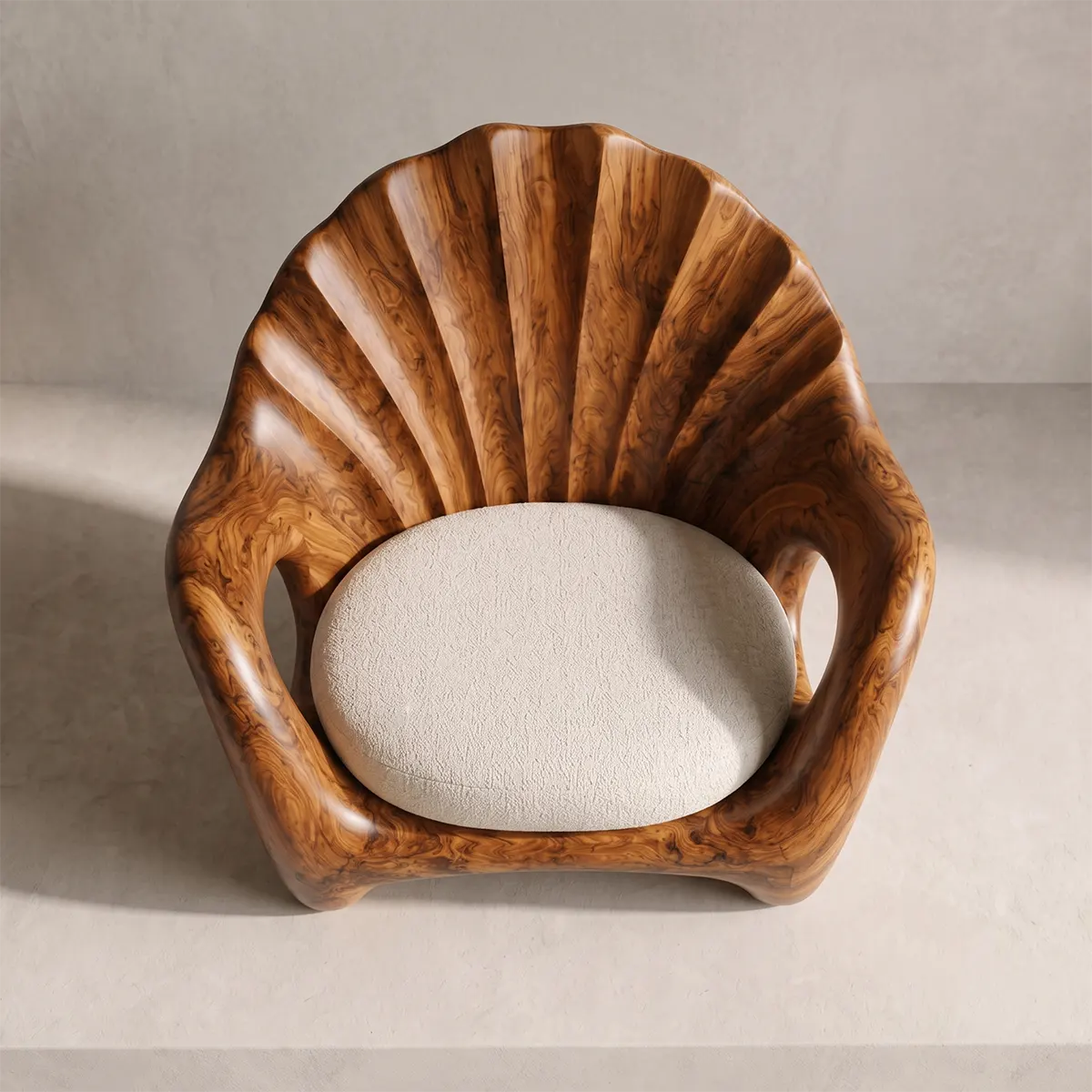 Sculptural Shell Back Armchair with Curved Open Arms | Organic Statement Lounge Chair