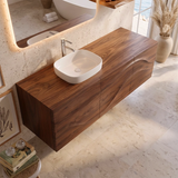 Floating Bathroom Vanity with 3 Doors | Sculpted Wave Front Wall Mounted Vanity Cabinet