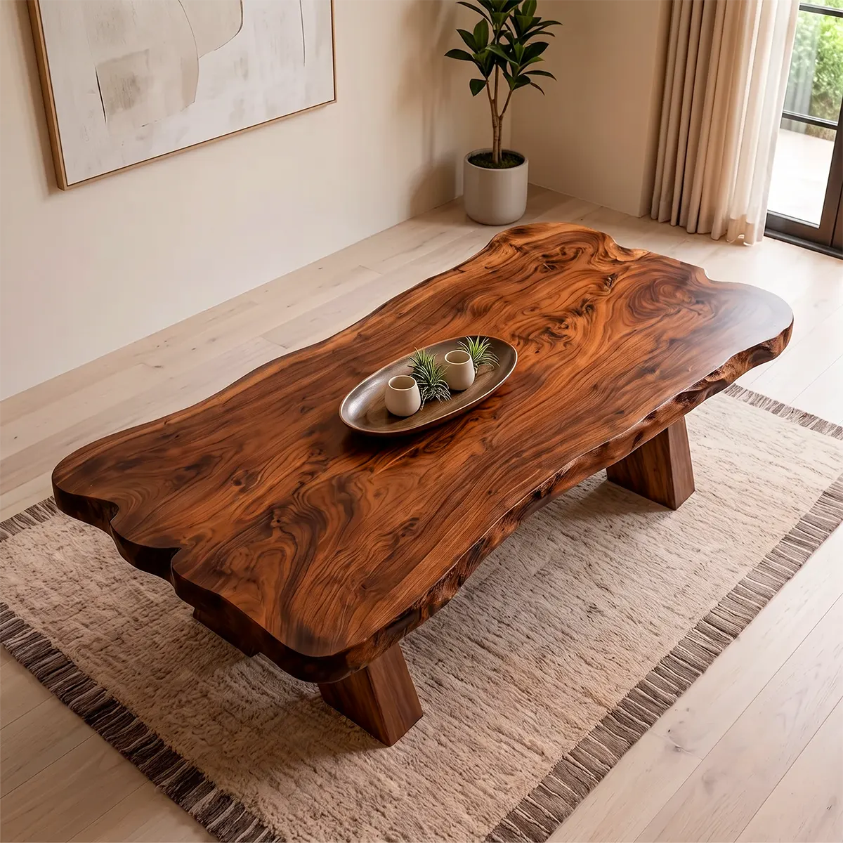 Live Edge Solid Wood Coffee Table | Handcrafted Natural Wood Center Table TT006-6055