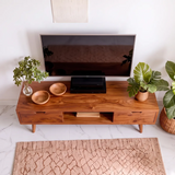 Mid-Century Modern TV Stand with 2 Drawers & Open Shelf | Low Profile Media Console