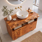 Freestanding Bathroom Vanity with Storage & Open Shelf | Live Edge Modern Design