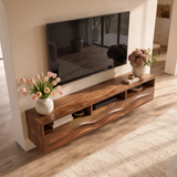 Floating TV Stand with Open Shelving & Three Drawers | Organic Modern Media Console TT006-5IOW6DK