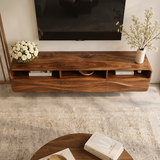 Floating TV Stand with Open Shelving & Three Drawers | Organic Modern TV Console TT006-5STK9KO