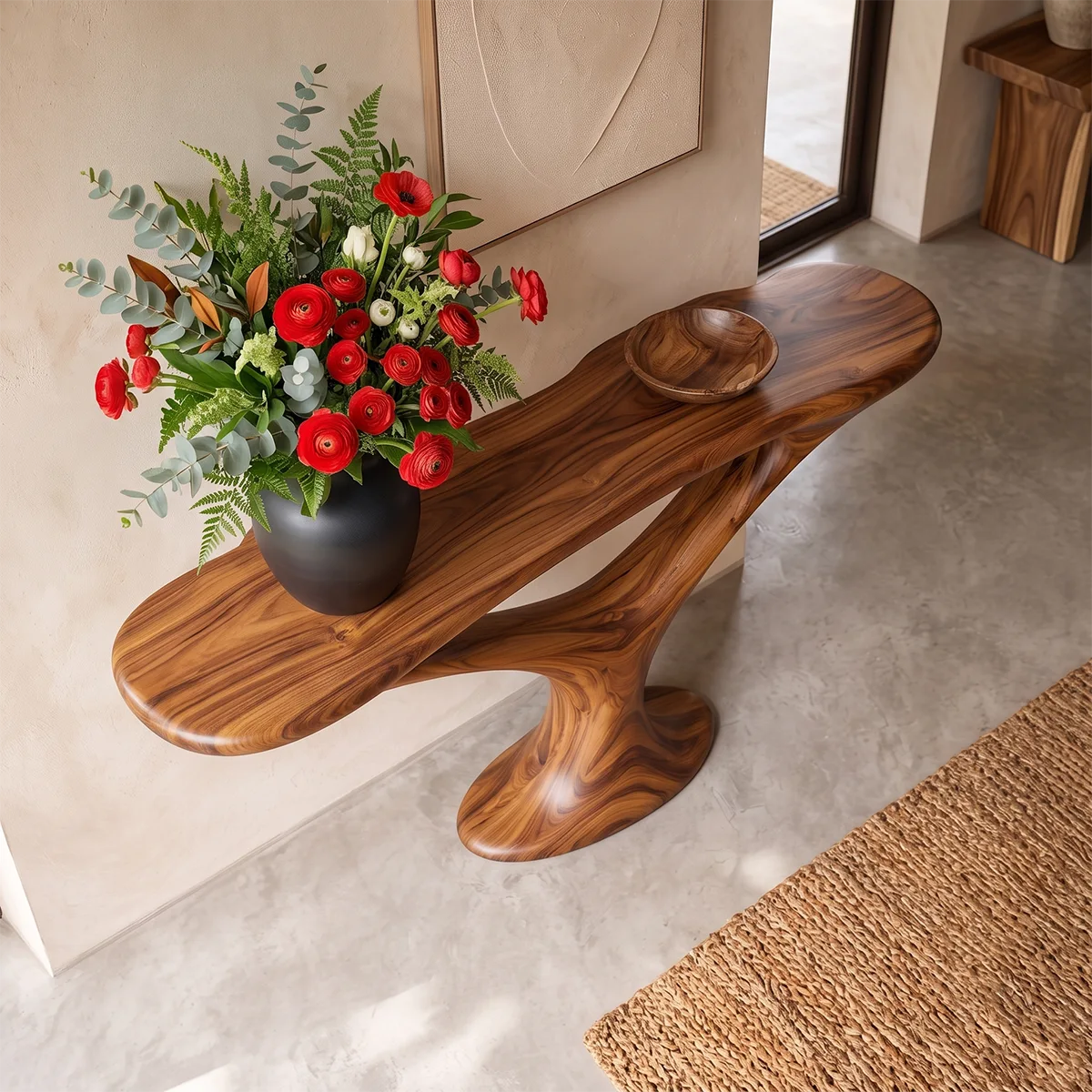 Organic Sculptural Console Table with Oval Top for Modern Entryway & Living Room TT006-4241