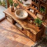 Floating Live Edge Bathroom Vanity with Storage Cubbies & Drawers | Solid Wood Wall Mounted Bathroom Vanity TT006-6OOZ2DD