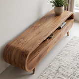 Modern Organic TV Stand with Open Shelf | Three Drawer Media Console TT006-6OAK3NB
