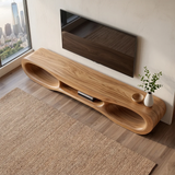Organic Modern TV Stand with Triple Open Shelving & Sculptural Curved Design TT006-3KAV6WJ
