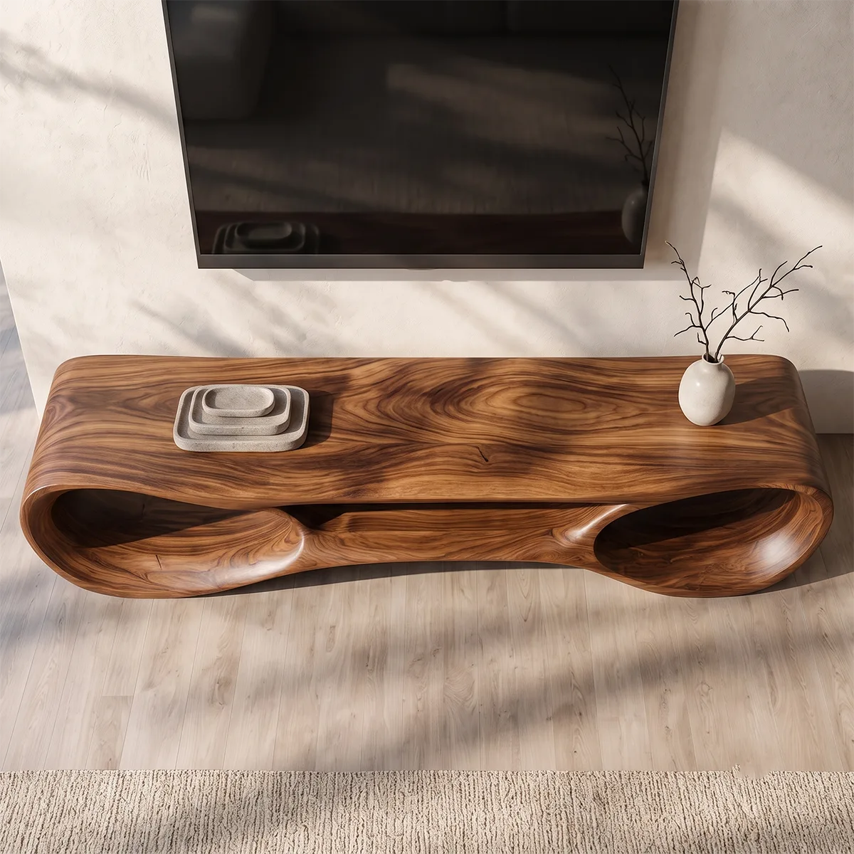 Organic Modern Sculptural TV Stand with Open Storage | Designer Media Console TT006-2PFI5LK