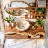 Live Edge Floating Bathroom Vanity with Drawers & Open Shelf | Solid Wood Wall Mounted Bathroom Vanity TT006-9VCQ2QP