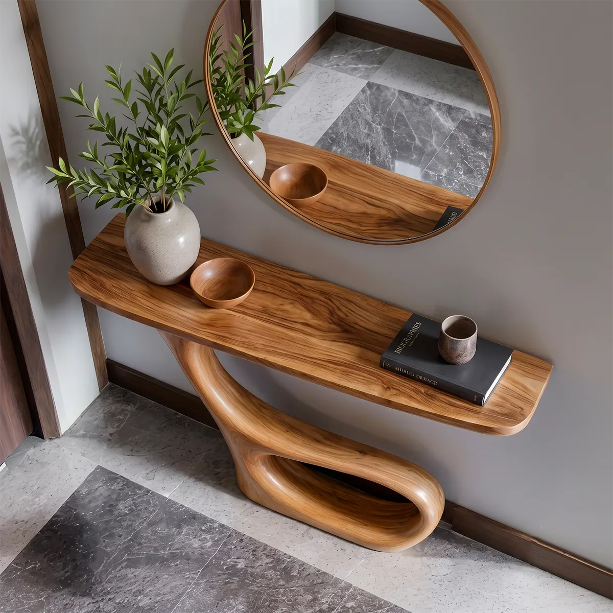 Modern Sculptural Console Table with Organic Curved Pedestal Base for Entryway TT006-3822