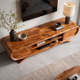 Sculptural Curved TV Stand with Open Media Shelves & Concealed Storage | Modern Entertainment Console