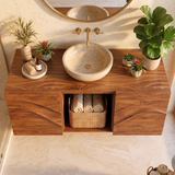 Floating Bathroom Vanity with 2 Sculpted Wave Doors & Center Open Storage Compartment