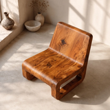 Sculptural Low Lounge Chair | Modern Armless Accent Chair with Curved Seat & Open Geometric Base
