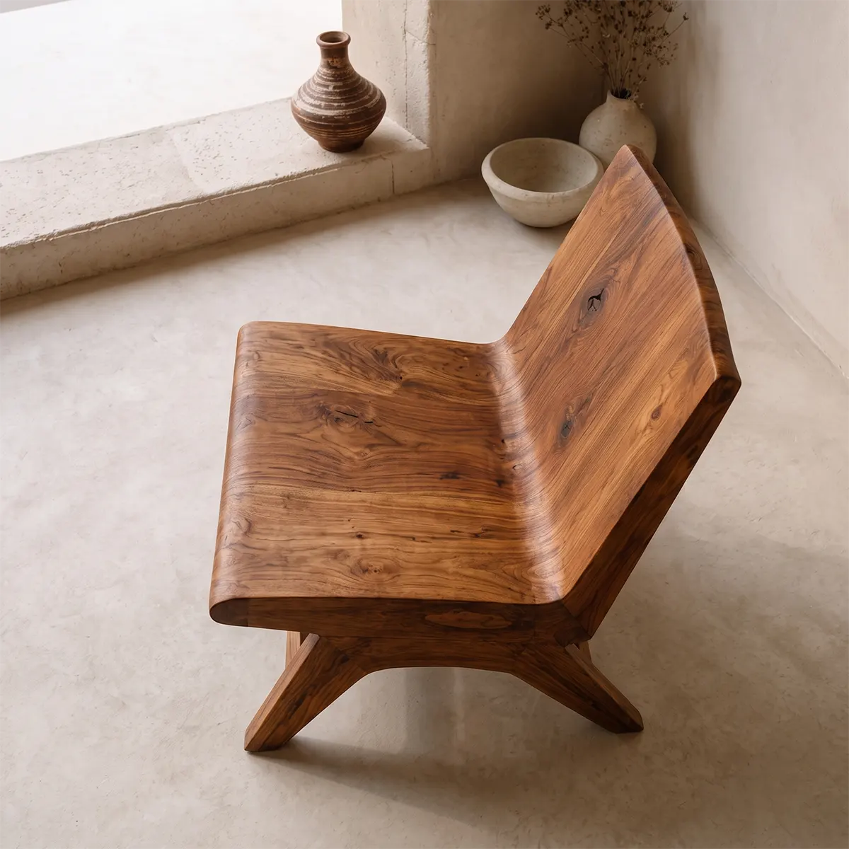 Sculptural Armless Lounge Chair | Modern Organic Accent Chair with Open Frame Base
