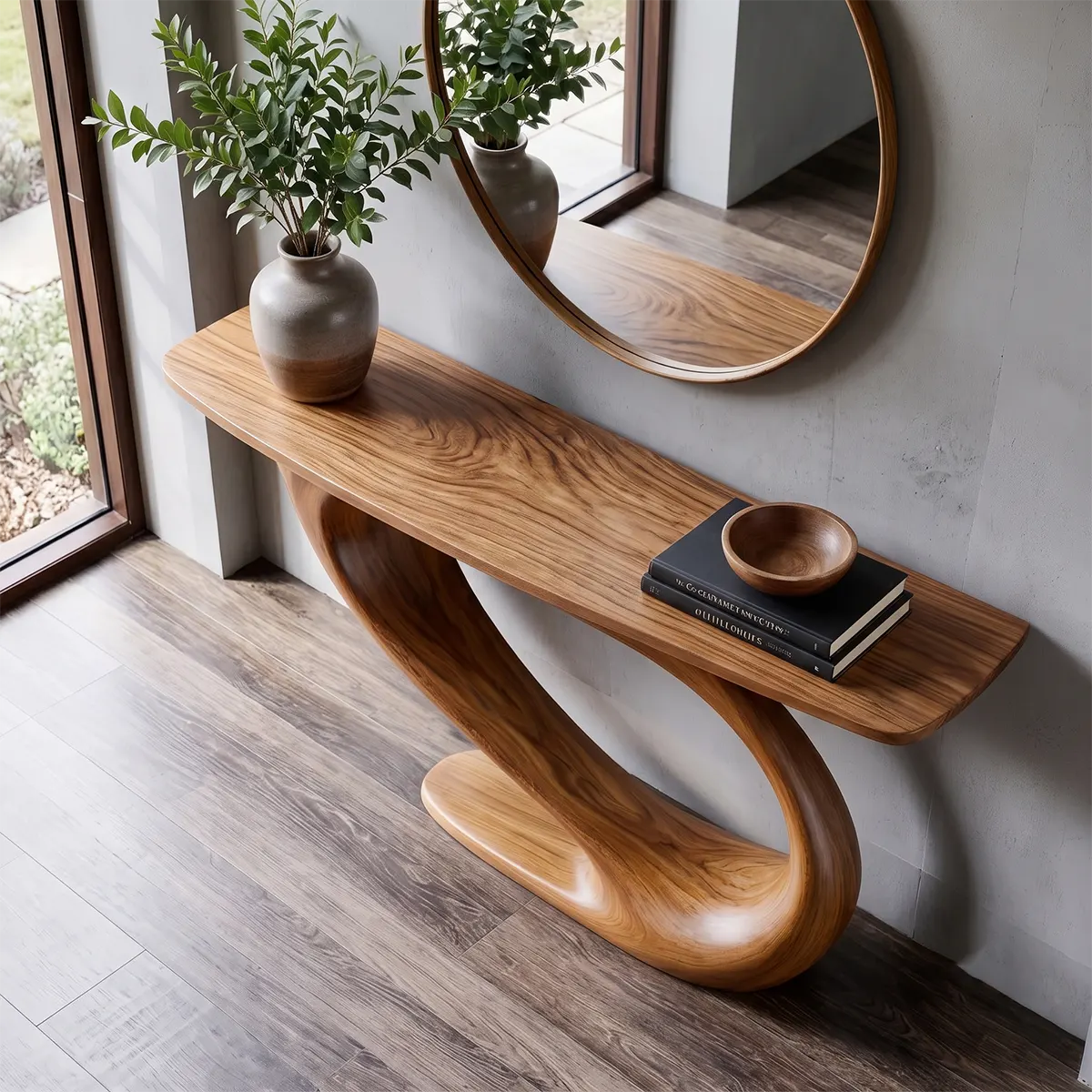 Organic Sculptural Console Table with Curved Pedestal Base for Modern Entryway TT006-2591