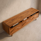 Modern Wave Front TV Stand with 3 Drawers & Open Storage | Curved Entertainment Console