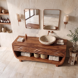 Sculptural Bathroom Vanity with Carved Wave Drawers & Open Storage Shelf