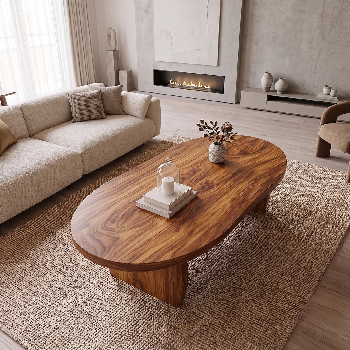 Large Oval Coffee Table with Sculptural Base | Modern Organic Living Room Center Table
