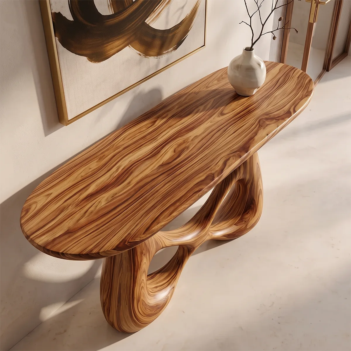 Organic Sculptural Console Table | Modern Entryway Table with Abstract Openwork Base TH003-6604