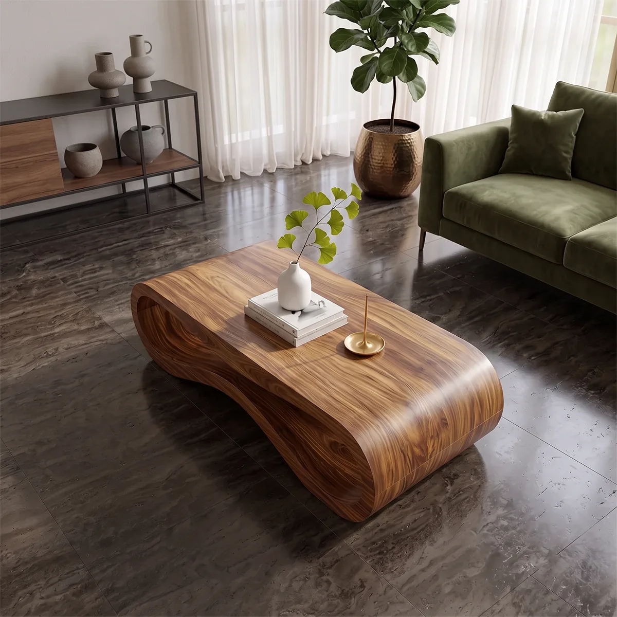 Sculptural Wave Coffee Table | Modern Organic Curved Living Room Center Table