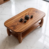 Modern Coffee Table with Open Shelf | Rounded Rectangle Center Table for Contemporary Living Room TH003-8562