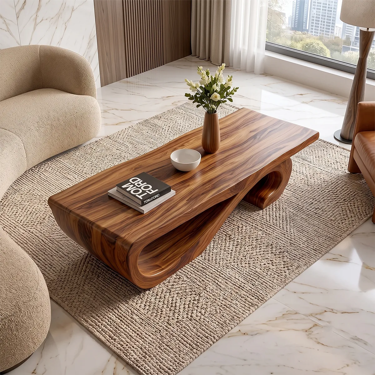 Sculptural Curved Coffee Table | Organic Modern Wave Living Room Center Table