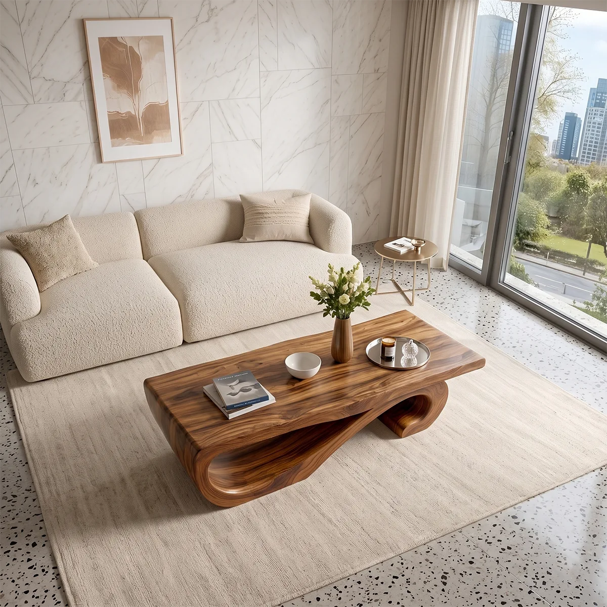 Sculptural Curved Coffee Table | Organic Modern Wave Living Room Center Table