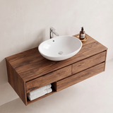 Modern Floating Bathroom Vanity with 3 Drawers & Open Storage Shelf