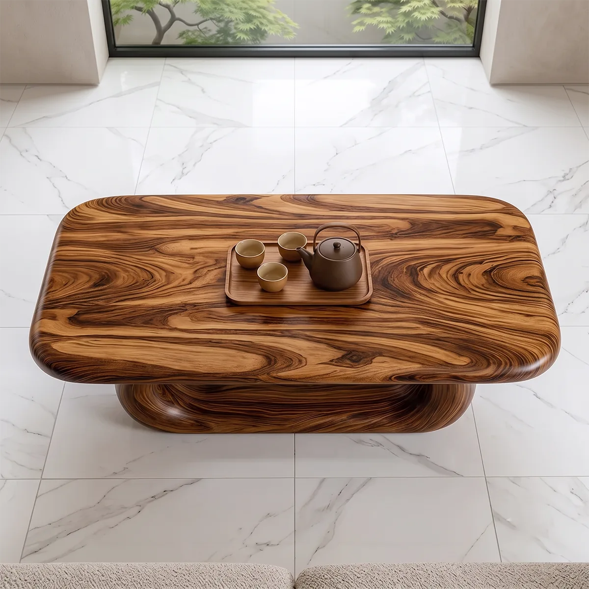 Modern Coffee Table with Sculptural Open Base | Rounded Rectangle Center Table for Contemporary Living Room TH003-5785