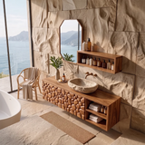 Floating Bathroom Vanity with Pebble Carved Doors & Open Side Shelves TH003-6VHK3DD