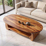 Modern Oval Coffee Table with Open Shelf | Sculptural Wood Center Table for Contemporary Living Room TH003-2398