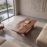 Sculptural Coffee Table with Curved Base | Organic Modern Rounded Rectangle Center Table
