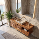 Modern Floating Bathroom Vanity with Wave Carved Cabinet, Open Shelf & Storage Drawer TH003-1MBE1JF