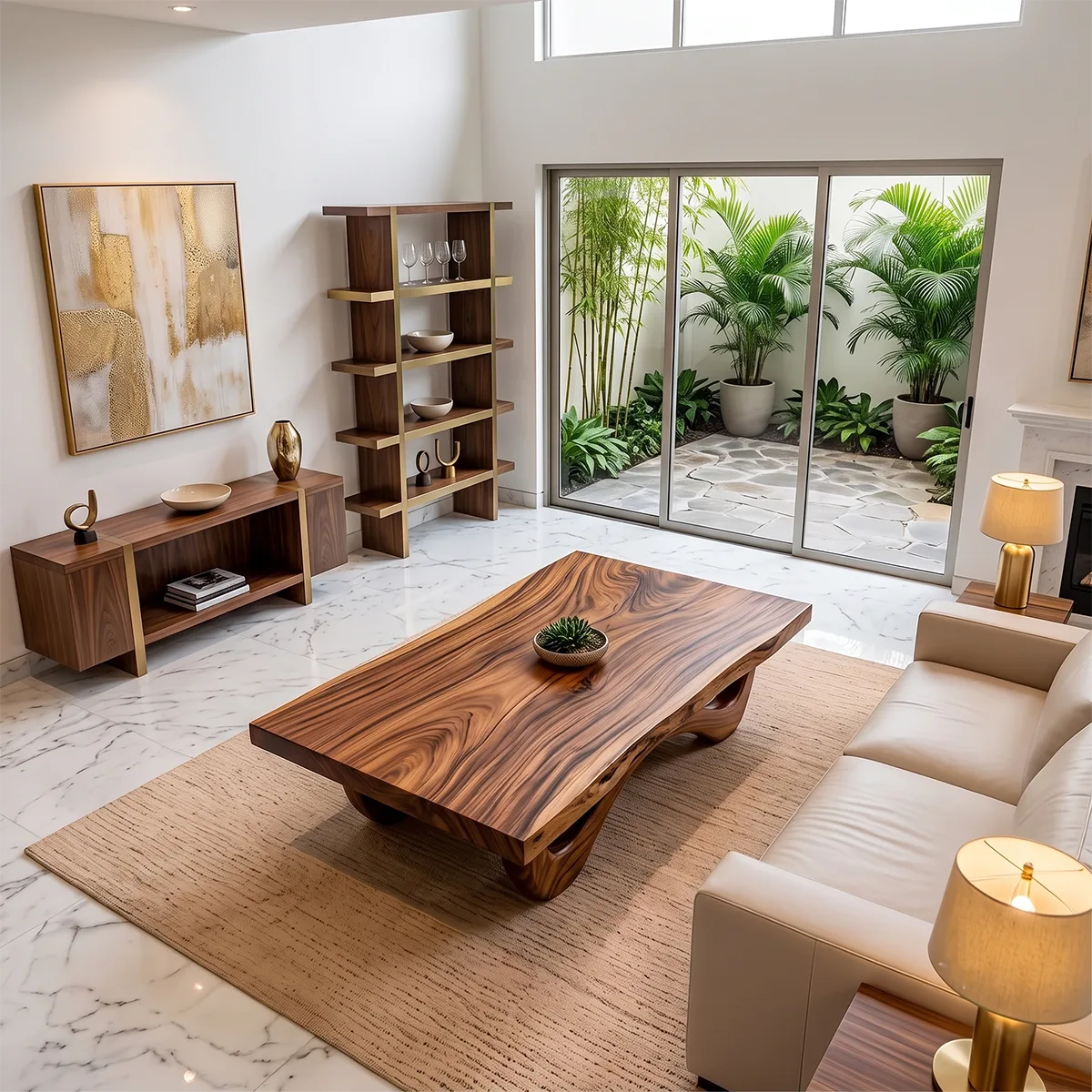 Sculptural Rectangular Coffee Table with Curved Base | Organic Modern Center Table