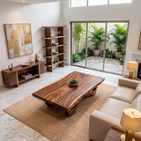 Sculptural Rectangular Coffee Table with Curved Base | Organic Modern Center Table