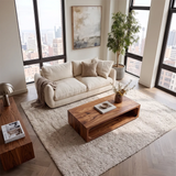 Modern Rectangular Coffee Table with Open Shelf | Rounded Sculptural Design
