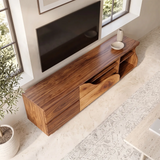 Asymmetrical TV Stand with Drawers & Open Shelves | Sculptural Media Console TH003-7SZG2XE