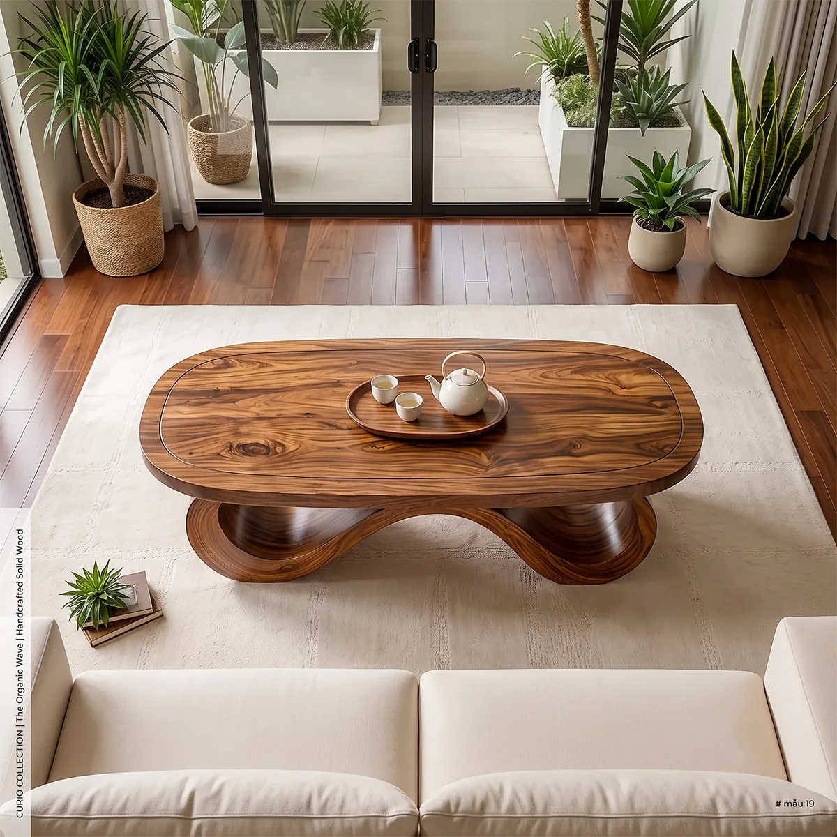 Modern Wave Coffee Table | Sculptural Curved Center Table for Contemporary Living Room TH003-2856