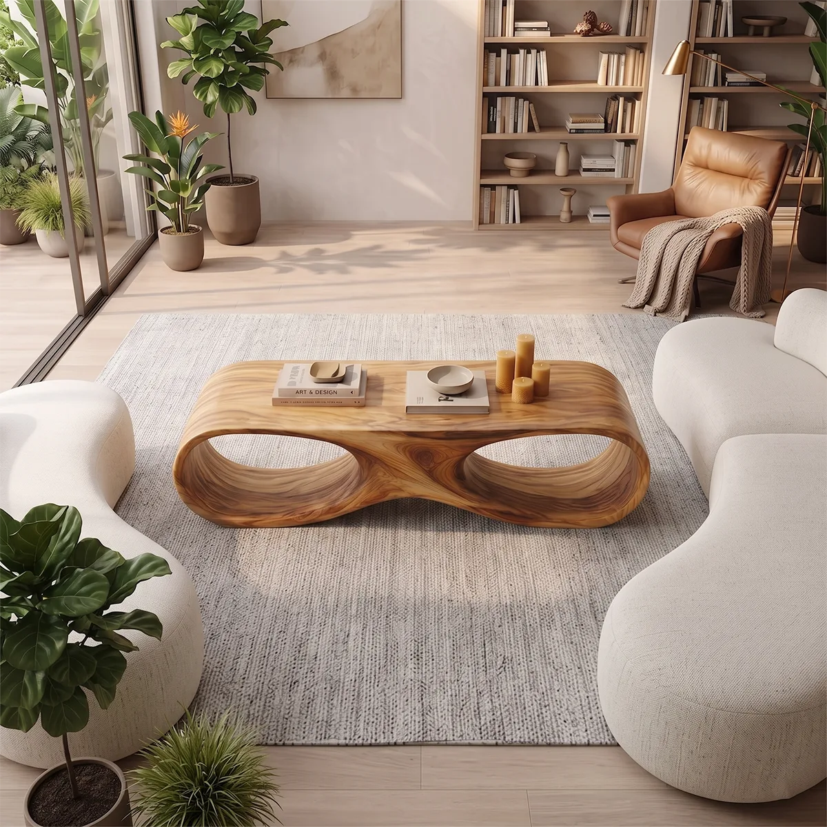 Sculptural Organic Coffee Table | Modern Curved Low Profile Living Room Table