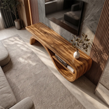 Organic Modern Sculptural TV Stand with Curved Open Shelf | Designer Media Console TH003-9FXK3JC