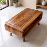 Modern Waterfall Coffee Table with Open Shelf | Mid-Century Curved Center Table for Living Room TH003-3124