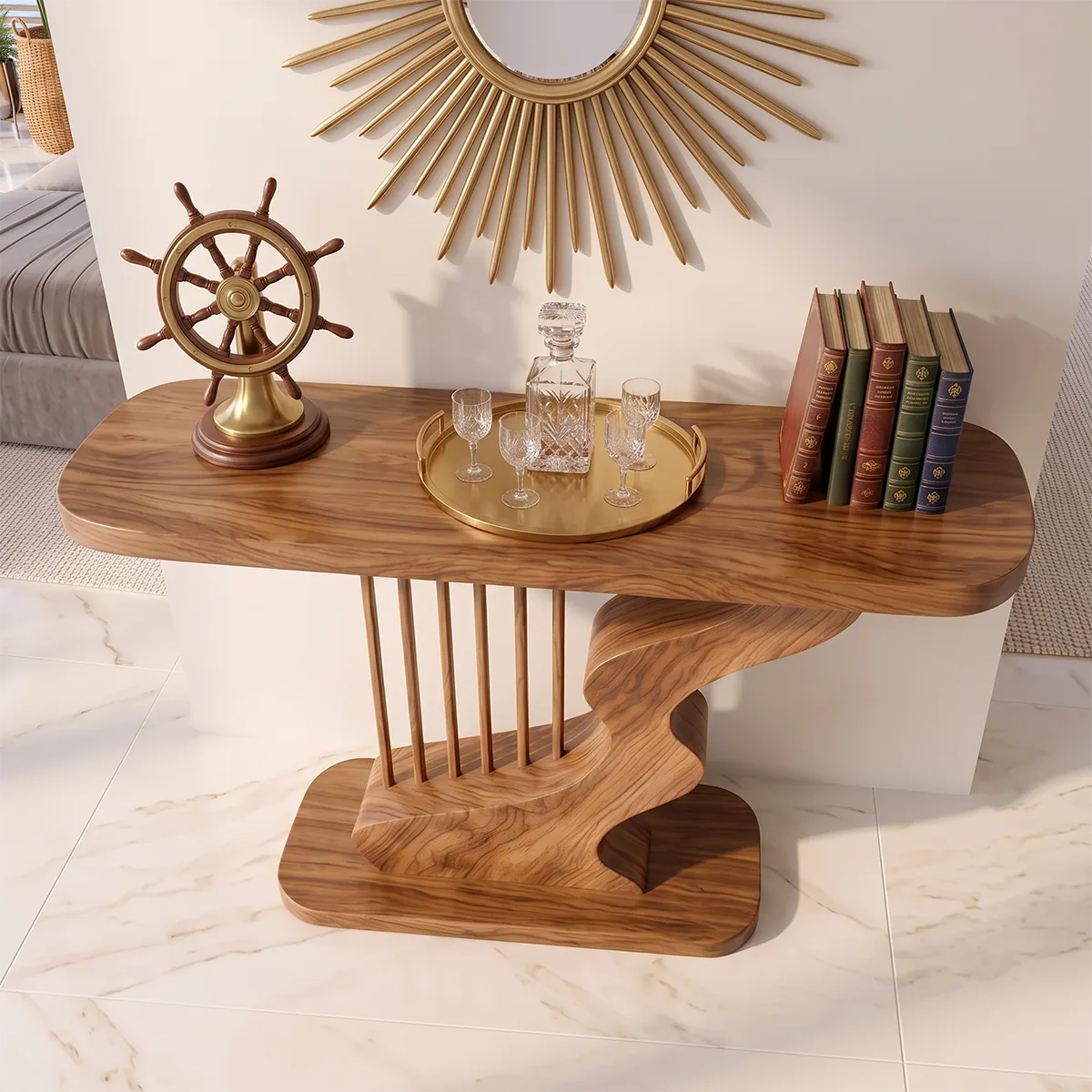 Modern Sculptural Console Table | Wave Base Entryway Console Table for Contemporary Interiors TH003-9045