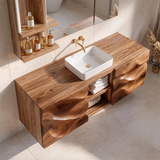 Modern Floating Bathroom Vanity with Sculpted Wave Front | Wall Mounted Bathroom Vanity TH003-3JBW4WW