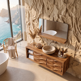 Modern Floating Bathroom Vanity with Sculpted Wave Doors | Wall-Mounted Vanity Cabinet TH003-6TQY1HS