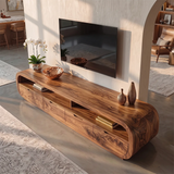 Rounded TV Stand with 4 Drawers & Open Shelves | Modern Media Console