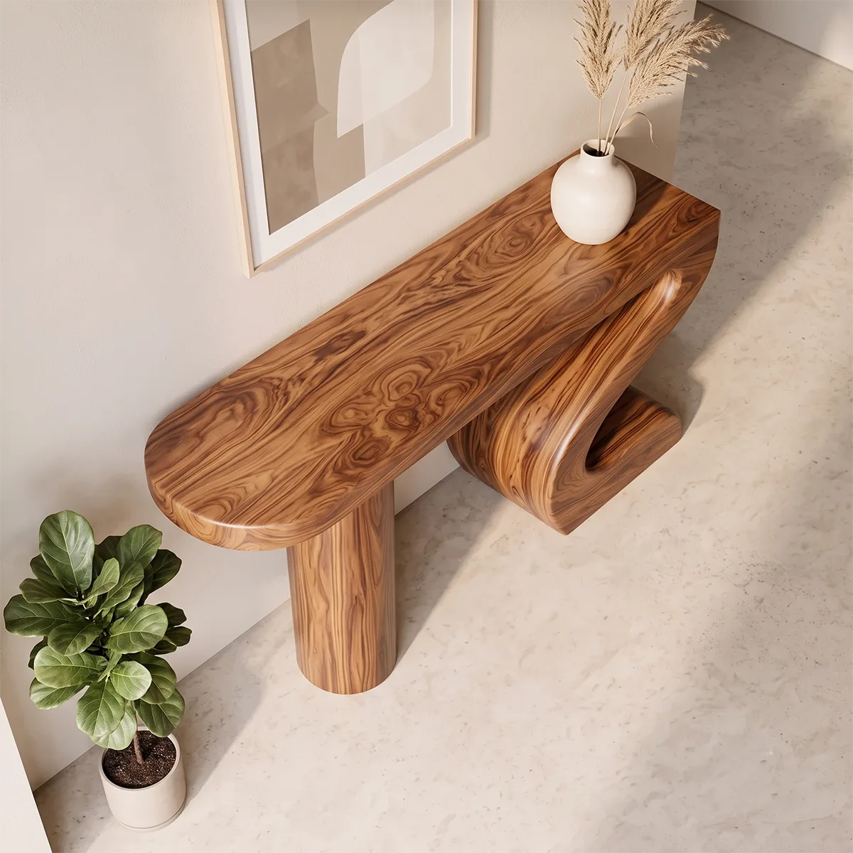 Modern Sculptural Console Table | Organic Wave Entryway Table for Contemporary Hallway & Living Room TH003-4054