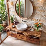 Organic Live Edge Floating Bathroom Vanity with Open Shelf & Drawers TH003-7JMQ3EG