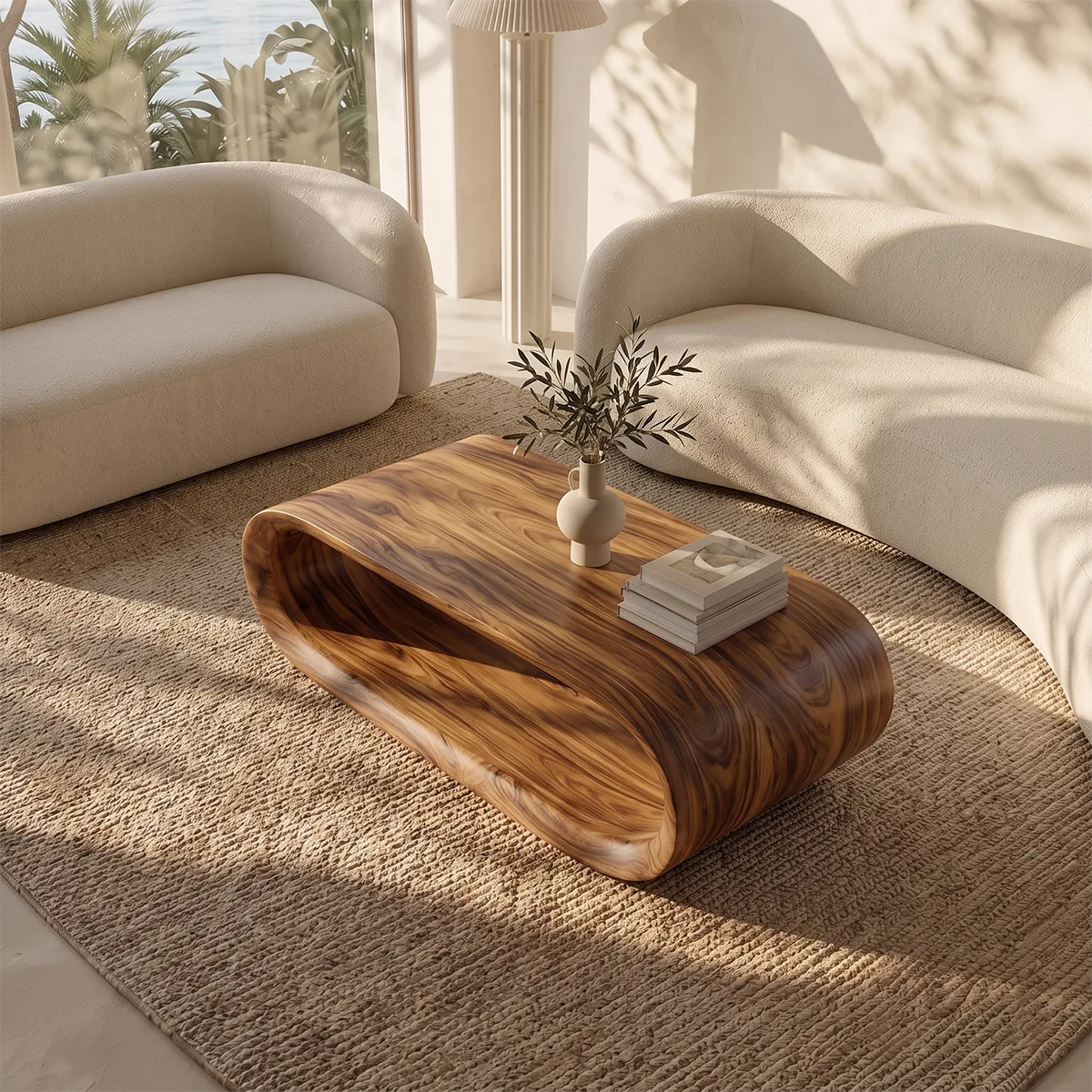 Sculptural Rounded Coffee Table | Organic Modern Open Center Living Room Table