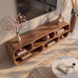 Sculptural Curved TV Stand with 6 Open Shelves | Modern Media Console